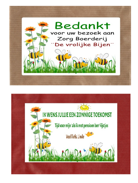 Kraftzakjes met bloemzaden. 3 kleuren, 10 verschillende soorten