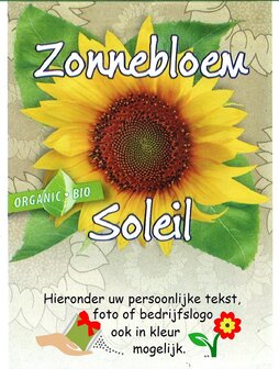 1000 uitdeelzakjes Biologische Zonnebloemzaden met uw tekst/logo