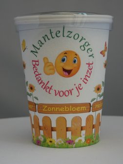 Mantelzorg Flowercup type Zonnebloem + Tekst