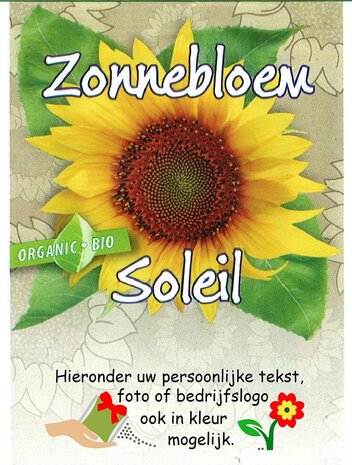 1000 uitdeelzakjes Biologische Zonnebloemzaden met uw tekst/logo
