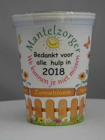 Mantelzorg Flowercup type Zonnebloem + Tekst
